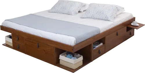 Miniatura 19 de Memomad Bali Slim Set: Plataforma de almacenamiento con cajones + Cabecero de panel plano (Tamaño completo, madera marrón roble)