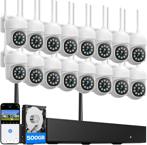 CAMCAMP Sistema de cámara de seguridad de 16 canales, cámaras inalámbricas para seguridad en el hogar, seguimiento automático de 360°, control de