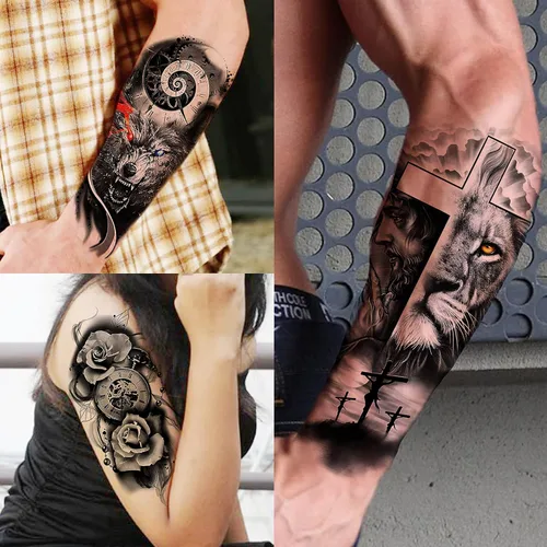 Miniatura 2 de COKTAK 68 hojas de tatuajes temporales grandes para manga de medio brazo para hombres y mujeres, tatuajes temporales falsos de Halloween de tribu