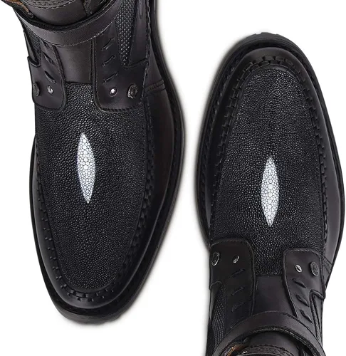 Miniatura 7 de Cuadra Botas para hombre en piel auténtica de rayas con cremallera negra, Negro