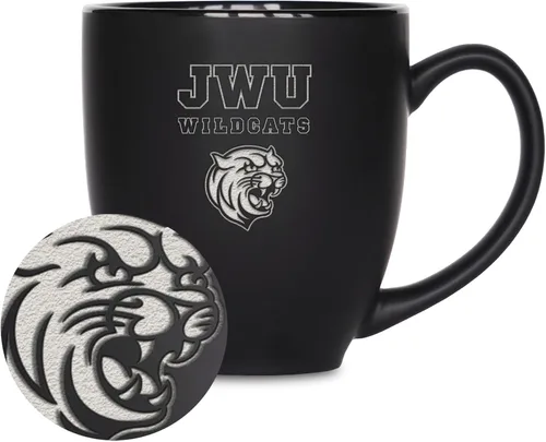 Miniatura 406 de Rico Industries - Taza de cerámica mate negra con grabado láser estándar de 15oz para NCAA (escuelas T & U) - Para bebidas calientes o frías