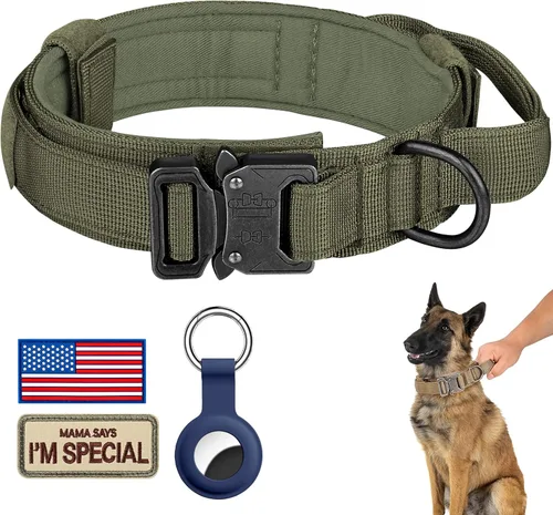 Miniatura 25 de DAGANXI Collar táctico para perro, collar ajustable de nailon para entrenamiento militar con asa de control y hebilla de metal pesado para perros