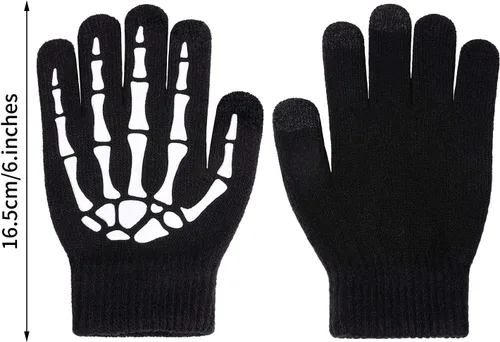 Miniatura 2 de Cooraby 3 pares de guantes de esqueleto para pantalla táctil, para Halloween, que brillan en la oscuridad, guantes de hueso de calavera de dedo