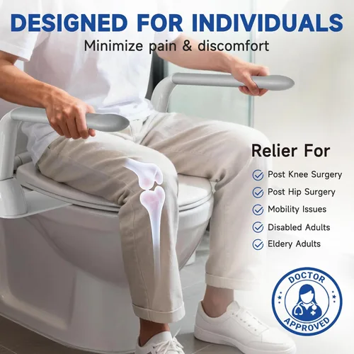 Miniatura 2 de DOZAWA Rieles de seguridad para inodoro para personas mayores, rieles de inodoro resistentes con asas plegables, brazos de asistencia para inodoro