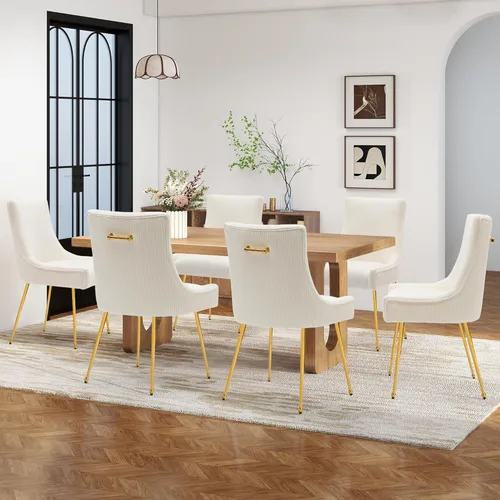 Miniatura 9 de adochr Juego de 2 sillas de comedor modernas con patas de metal dorado, silla de cocina tapizada de terciopelo, respaldo plisado, silla decorativa