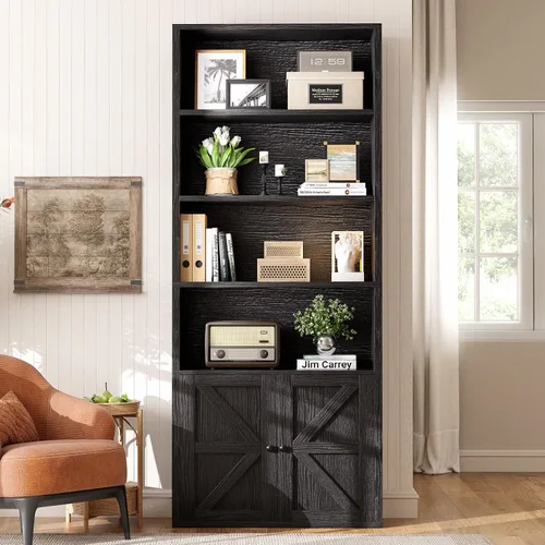 Miniatura 7 de oneinmil Estantería y Librero de 71.5" de Altura, 6 Niveles de Estanterías de Madera con Puertas de Armario, Estanterías de Piso y Gabinetes
