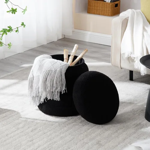 Miniatura 4 de LZAREAL Reposapiés moderno otomano redondo de almacenamiento de 15 pulgadas con asiento acolchado suave, taburete de tocador para sala de estar