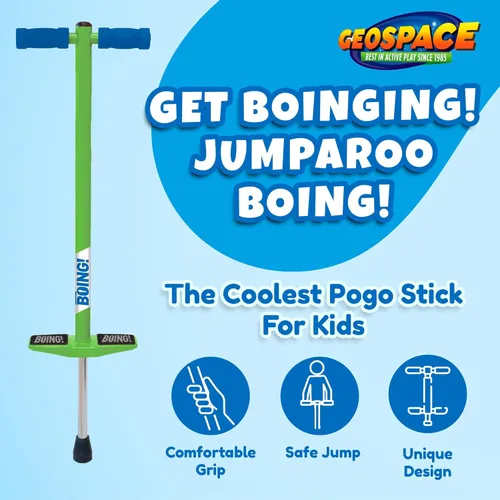 Miniatura 8 de Geospace Jumparoo BOING! JR. Steel POGO STICK by Air Kicks, pequeño para niños de 50 a 90 libras, diversión activa al aire libre que promueve
