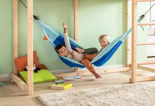 Miniatura 5 de LA SIESTA Moki - Hamaca infantil para jugar en interiores y exteriores, materiales fáciles de limpiar, algodón súper suave, de 3 a 12 años, máximo