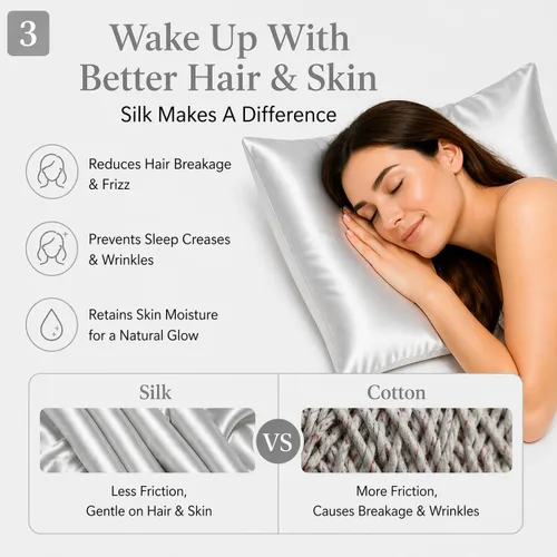 Miniatura 3 de 25 Momme - Funda de almohada de seda de morera, 100% seda real, grado 6A, ultra gruesa y suave, cuidado del cabello y la piel, refrescante, Gris