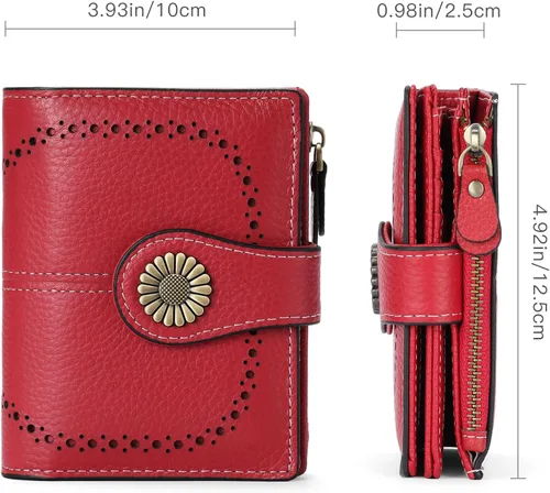 Miniatura 42 de SENDEFN - Billetera pequeña de piel auténtica para mujer, diseño plegable con ventana para tarjeta de identificación