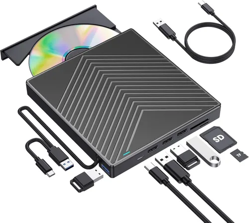 Miniatura 12 de Unidad de CD/DVD externa ROOFULL para portátil, USB 3.0, CD/DVD-ROM +/-RW, lector, reproductor, grabador, quemador, con estuche de transporte