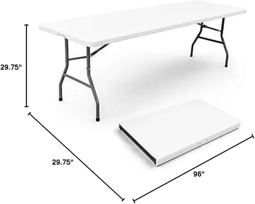 Vispronet Mesa plegable de 8 pies – Mesa rectangular multiusos de resina blanca para fiestas y reuniones familiares – Plegable central con patas de