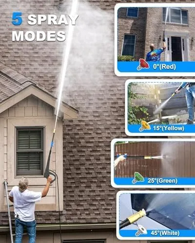 Miniatura 3 de FIOCCO Lavadora a presión, 4800PSI Lavadora eléctrica portátil con cable de 35 pies, manguera de 20 pies para automóviles, entradas, patios, vallas