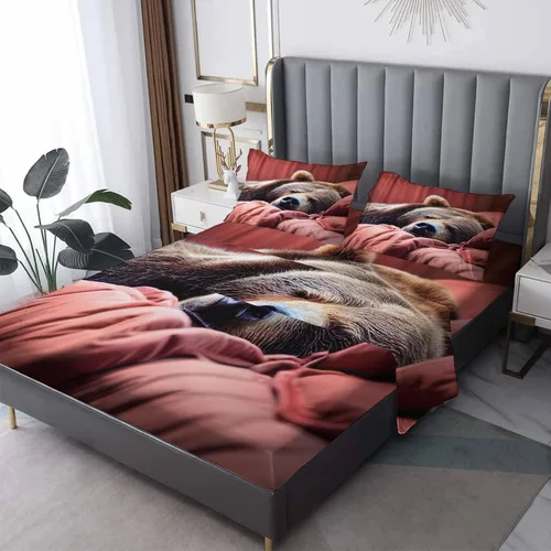Miniatura 7 de Bear Sheets J7-&-138 - Juego de sábanas y fundas de almohada de tamaño individual, sábanas y fundas de almohada estampadas de tamaño individual