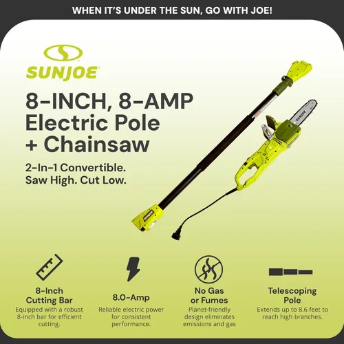Miniatura 2 de Sun Joe Motosierra convertible de poste de 120 V, recortadora telescópica eléctrica de 8.6 pies, verde
