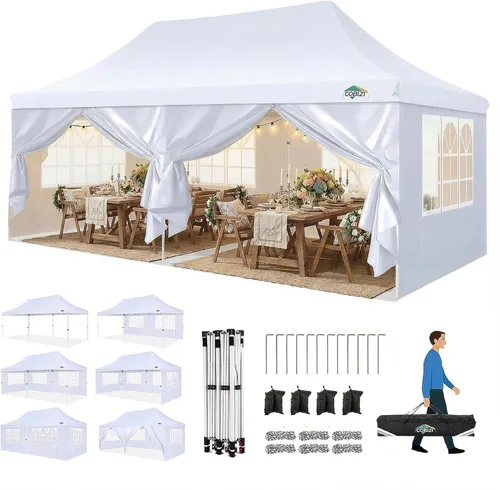 Miniatura 29 de COBIZI Canopy Tienda de campaña desplegable de 10 x 20 pies con 6 paredes laterales, toldo comercial impermeable, glorieta instantánea