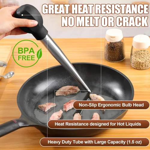 Miniatura 4 de SCHVUBENR Baster grande para pavos con cepillo de limpieza y aguja, herramienta de acero inoxidable para cocinar, fácil de usar y limpiar, jeringa