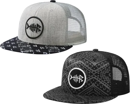 Miniatura 21 de BASSDASH Paquete de 2 gorras de camionero de ala plana con parte trasera de malla ajustable para hombres y mujeres para pesca y caza