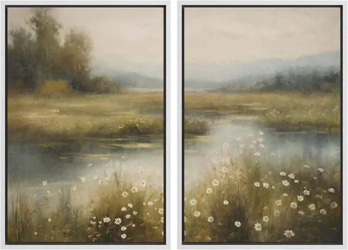 Miniatura 91 de SIGNWIN Lienzo enmarcado para pared, juego de arte sereno de paisaje de pantanos, ilustración rústica, arte moderno, minimalismo, decorativo