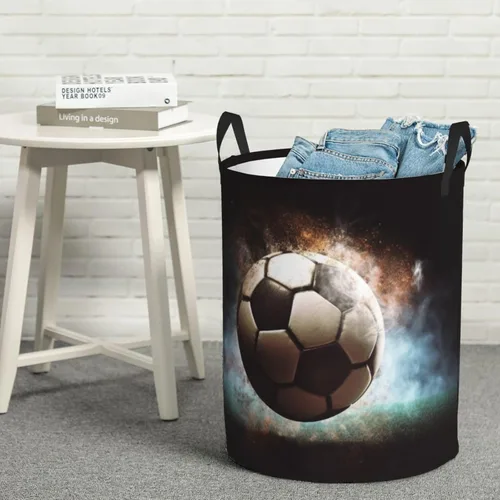 Miniatura 8 de Sport Soccer print Circular Hamper Waterproof Storage Bin Organizer Basket Laundry Hamper With Handles For Clothes Toys Small