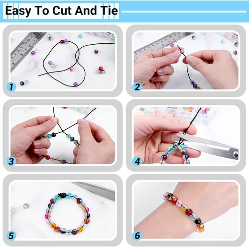 Miniatura 6 de selizo - Paquete de 2 cuerdas elásticas para pulseras, collares, cuentas, fabricación de joyas y costura (0.047 in, 109 yardas, negro y blanco)