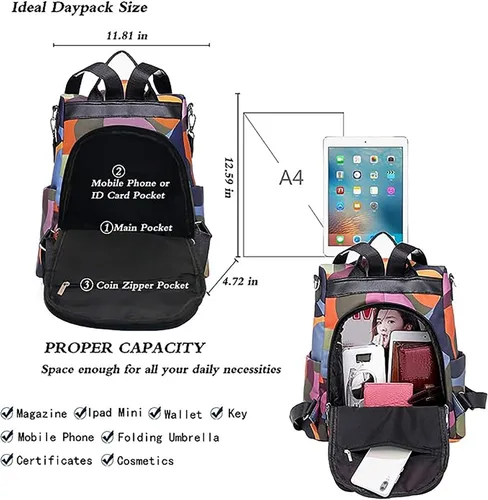 Miniatura 3 de Mochila para mujer, impermeable, antirrobo, bolsa de viaje, estiloA , L, Mochila