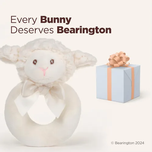 Miniatura 5 de Bearington Baby Lamby, Peluche de cordero color crema de 5.5 pulgadas, suaves sonajeros para bebé y anillos de peluche - Juguetes para recién