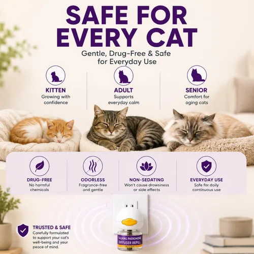 Miniatura 6 de Cat Calming Pheromone Diffuser Kit, 2 Plug-Ins + 4 Refills (48ml Each),Long-Lasting Stress & Anxiety Relief, Reduces Fighting, Spraying &