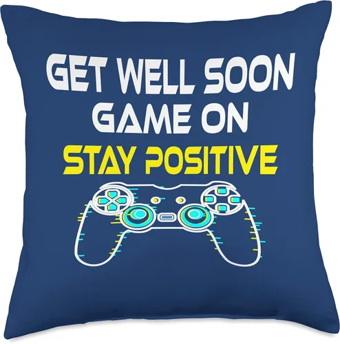 DesignsByKelley Best Wishes Fast Recovery Gifts Get Well Soon Game On Boys Teens Stay Positive Gifts - Almohada de 18 x 18 pulgadas, multicolor