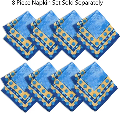 Miniatura 5 de Home Bargains Plus Mantel rectangular de tela mediterránea con sol azul de 60 x 120 pulgadas, diseño de borde de medallón costero, resistente a
