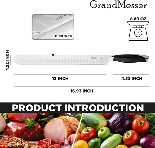 Miniatura 3 de Cuchillo para cortar rebanadas, cuchillo de pechuga de 12 pulgadas, diseño de mango ergonómico, para cortar barbacoa, pavo y jamón, carne asada