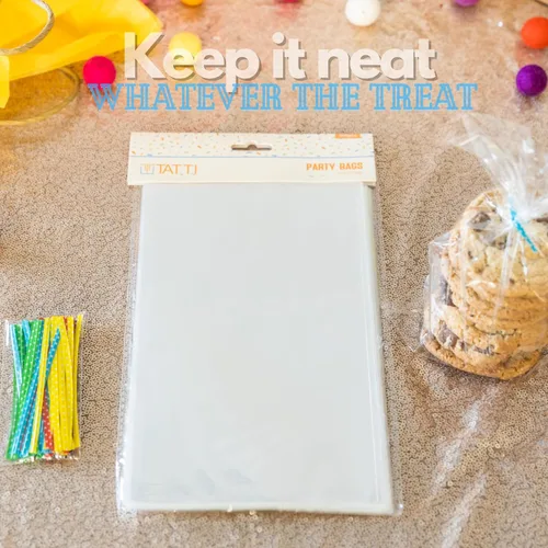 Miniatura 5 de TATTI Paquete de 100 bolsas de celofán transparentes para regalos, bolsas transparentes para fiestas de cumpleaños, bolsas transparentes de 6 x 10