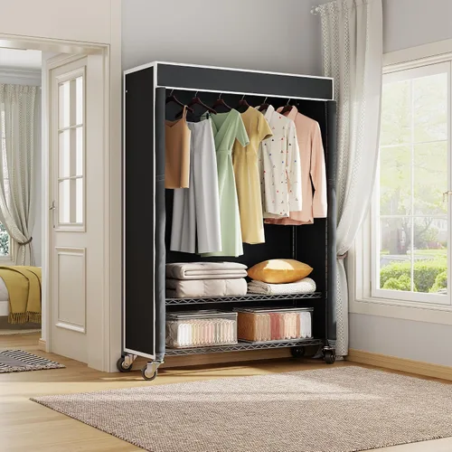Miniatura 8 de Higeego H4 Plus Perchero Enrollable con Cubierta, Perchero de Ropa Resistente con Ruedas, Closet Portátil para Colgar Ropa, Organizador