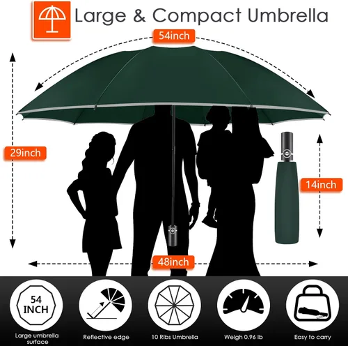 Miniatura 2 de Bodyguard Inverted Umbrella, Large Windproof Umbrellas for Rain & Sun, Compact Umbrella Reverse Umbrella with Reflective Stripe, Teflon Umbrella for