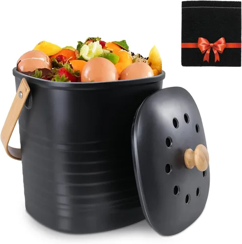 Miniatura 11 de Vipush Contenedor de compostaje para encimera de cocina compostador con tapa, contenedor pequeño de compost, incluye forro interior para cubo