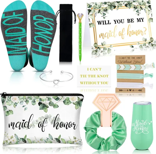 Miniatura 14 de Yexiya Juego de 13 piezas de regalo de caja de propuesta de dama de honor, regalo con texto en inglés "Will You Be My Maid of Honor", de acero