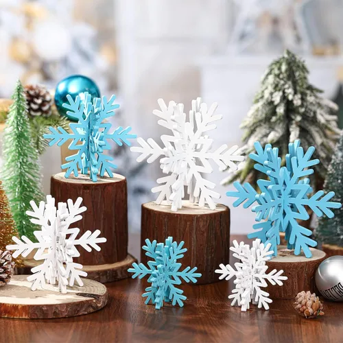 Miniatura 15 de Bucherry 12 piezas de decoración de mesa de copo de nieve de madera 3D con copos de nieve y centro de mesa para Navidad, invierno, decoración