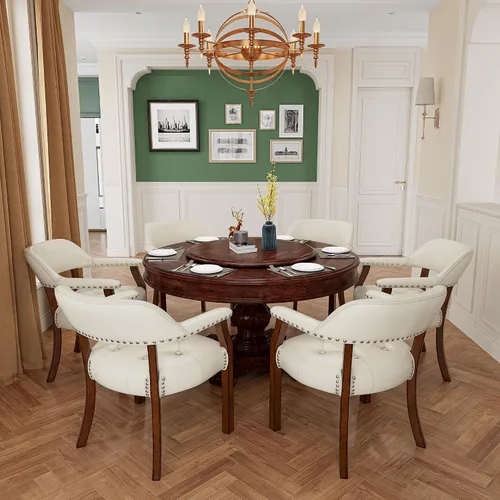 Miniatura 14 de Sillas de comedor con tapizados y brazos, silla de escritorio de oficina con remaches de metal. Sillas de capitán de jefe de PU, taburetes