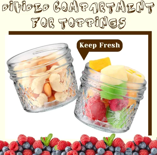 Miniatura 4 de Vesici Paquete de 4 recipientes de avena de 25 onzas con tapas, tazas de yogur de doble laryer con separación seca y húmeda, recipientes de avena