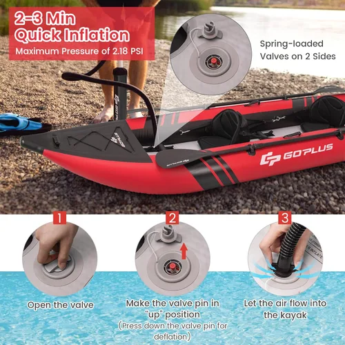 Miniatura 7 de Goplus Kayak inflable, juego de kayak para 2 personas para adultos con capacidad de peso de 507 libras, 2 remos de aluminio, asiento acolchado