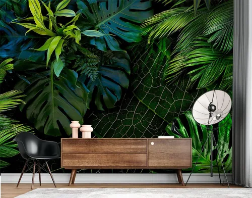 Miniatura 2 de Bormia Papel tapiz de pared verde Monstera con hojas de plátano, hojas de plátano, sin costuras, calcomanías de pared para sala de estar, 034