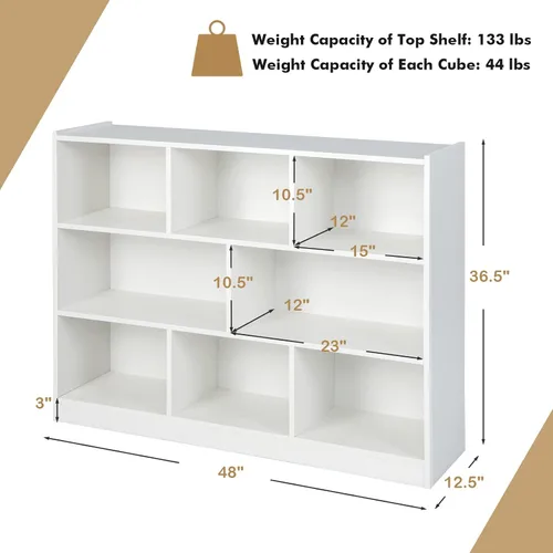 Miniatura 3 de Estantería organizadora de 8 cubos, estantería abierta de 3 niveles, armario de almacenamiento horizontal con dispositivo anti-inclinación, estantes