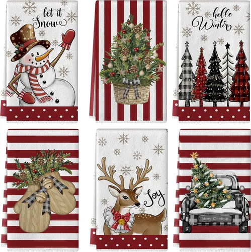Miniatura 10 de TREWAVE Juego de 6 paños de cocina de Navidad de 18 x 27 pulgadas, toallas de mano de hombre de jengibre, paños de té de vacaciones de invierno