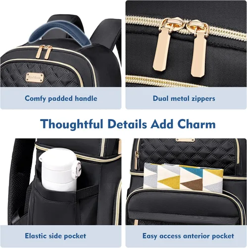 Miniatura 6 de Mochila Refrigeradora Lonchera Mochilas de Doble Piso Caja de Almuerzo, Mochilas Aisladas Bolsas Refrigeradoras de Almuerzo, Lonchera Liviana a Negro