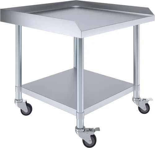 Miniatura 16 de AmGood Soporte para equipo de acero inoxidable con estante inferior + ruedas, resistente, grado comercial, certificado NSF