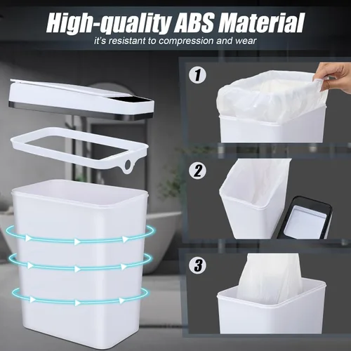 Miniatura 5 de Maxcheck 3 cubos de basura automáticos para baño con tapa, 3 galones, sensor de movimiento sin contacto, pequeño, delgado, cubo de basura