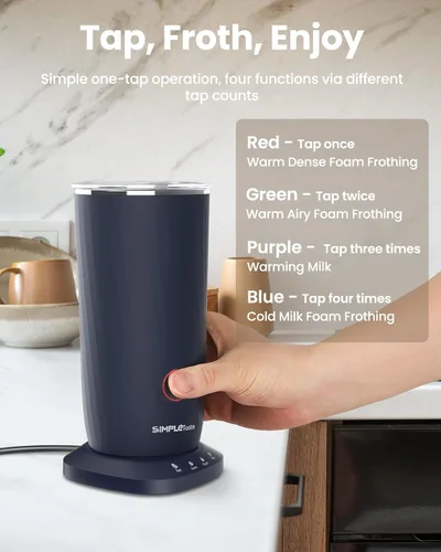 Miniatura 9 de SIMPLETASTE Espumador de leche, espumador de leche eléctrico 4 en 1 y vaporizador, máquina automática de espuma fría y cálida y calentador de leche