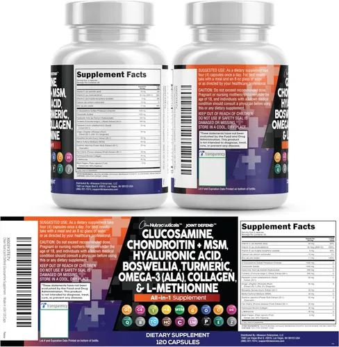 Miniatura 9 de Clean Nutraceuticals Glucosamina condroitina MSM 1500 mg con curcumina de cúrcuma, colágeno, ácido hialurónico, Omega 3 – Suplemento de salud