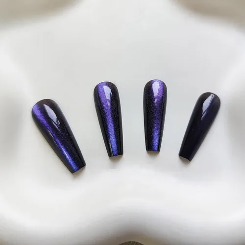 Miniatura 2 de Uñas postizas a presión largas, con brillo azul y diseño, acabado acrílico brillante, de cobertura completa, uñas postizas reutilizables para l002
